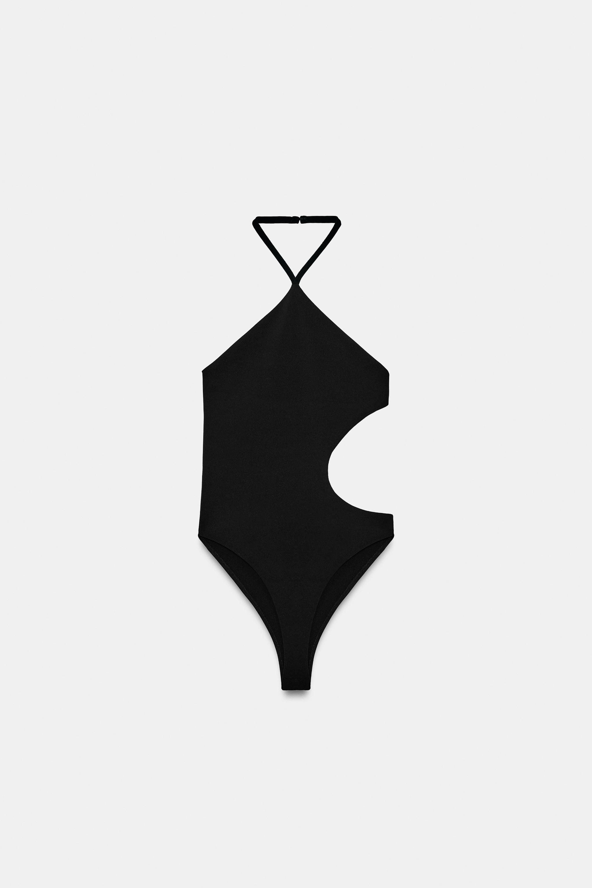 STRETCH KNIT HALTER CUT-OUT BODYSUIT
